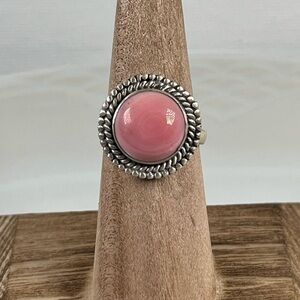925 Solid Sterling Silver Pink Conch Shell Gemstone Ring Size 7 Adjustable